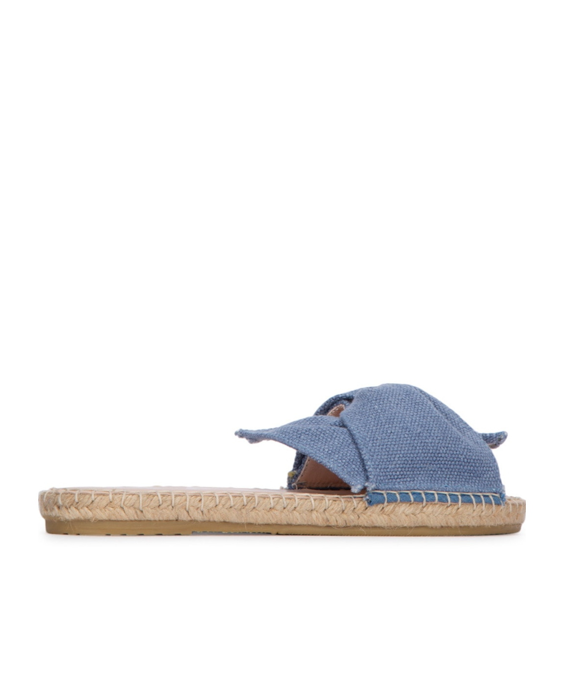Manebi Denim Knotted Flat Slides In Indigo