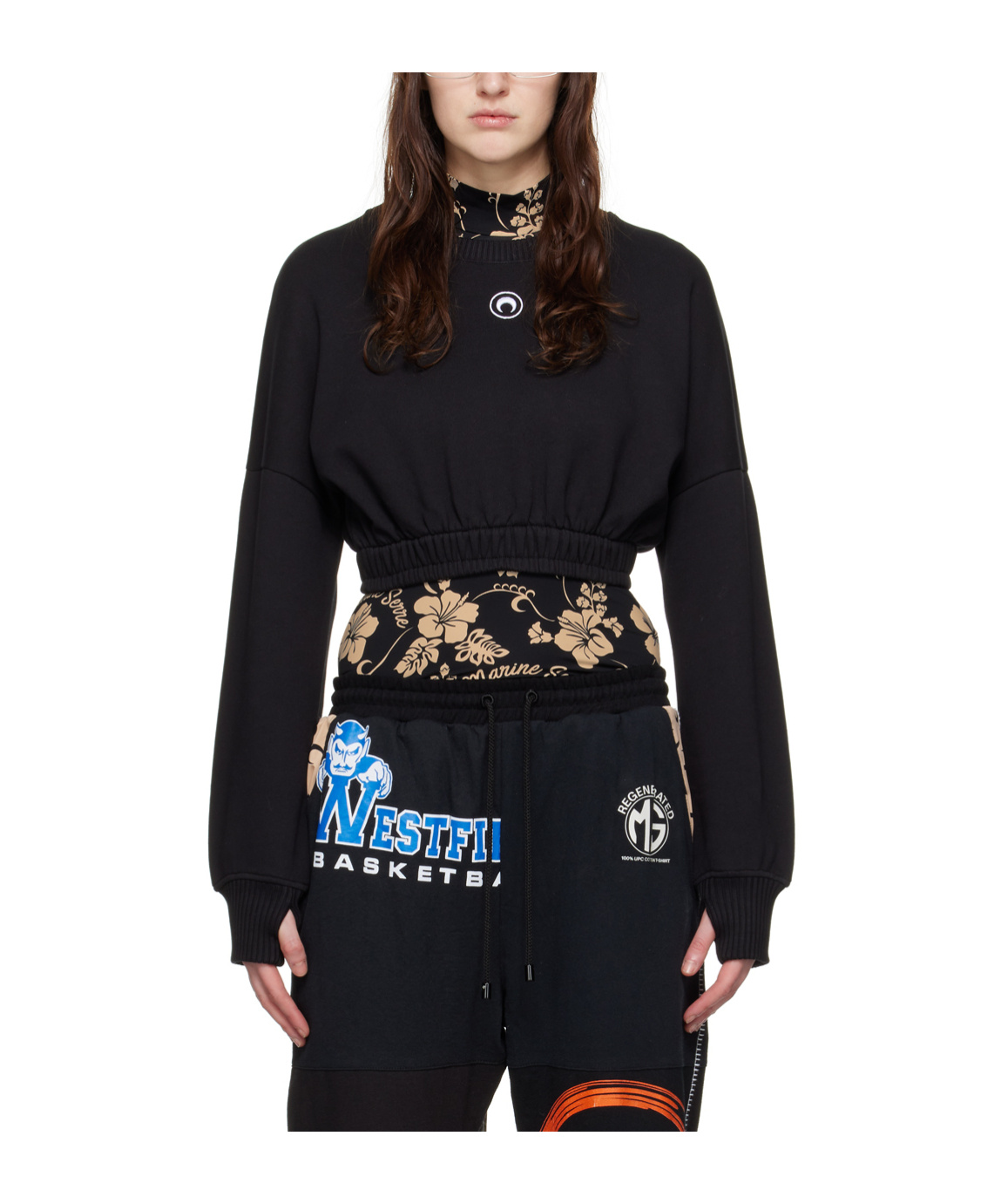 Marine Serre Cropped Pullover In Black
