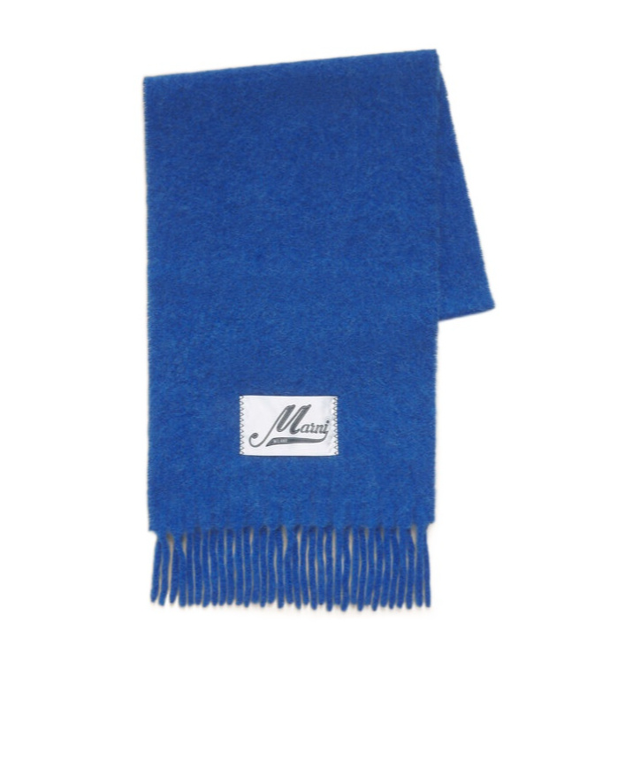 Marni Blue Brushed Alpaca Scarf With Fringes In Blue