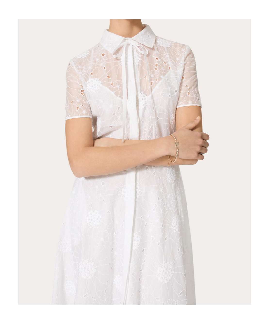 Valentino Broderie-anglaise Midi Dress In Ivory