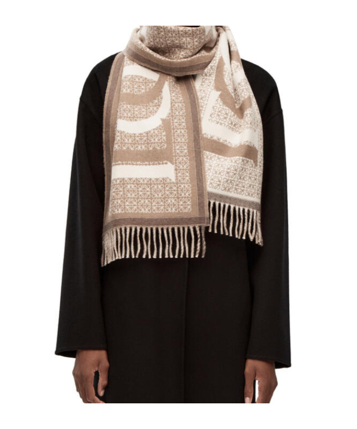 Loewe Love Wool-blend Scarf In Nude