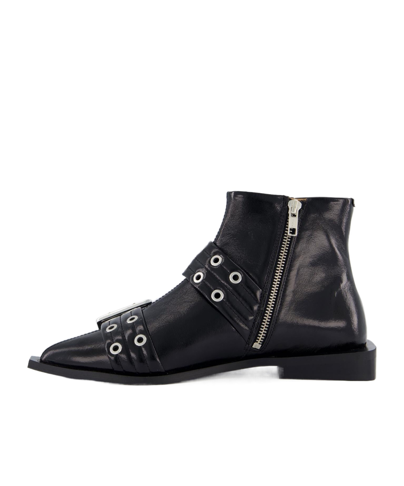 Ganni Black Wide Belt Buckle Ankle Boots In Black