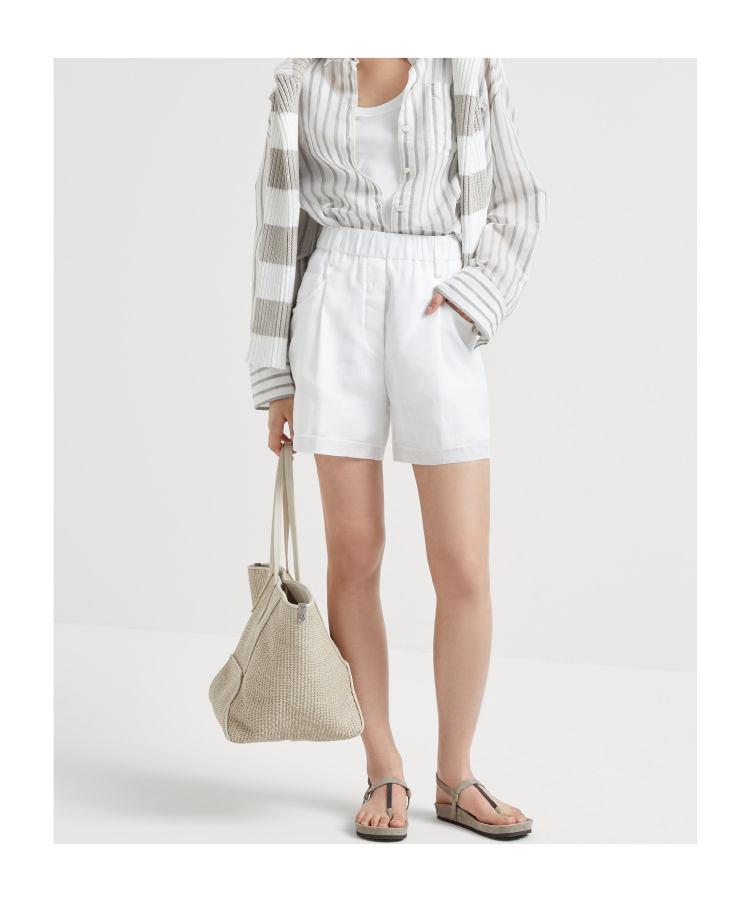Brunello Cucinelli Pressed-crease Cotton Shorts In White