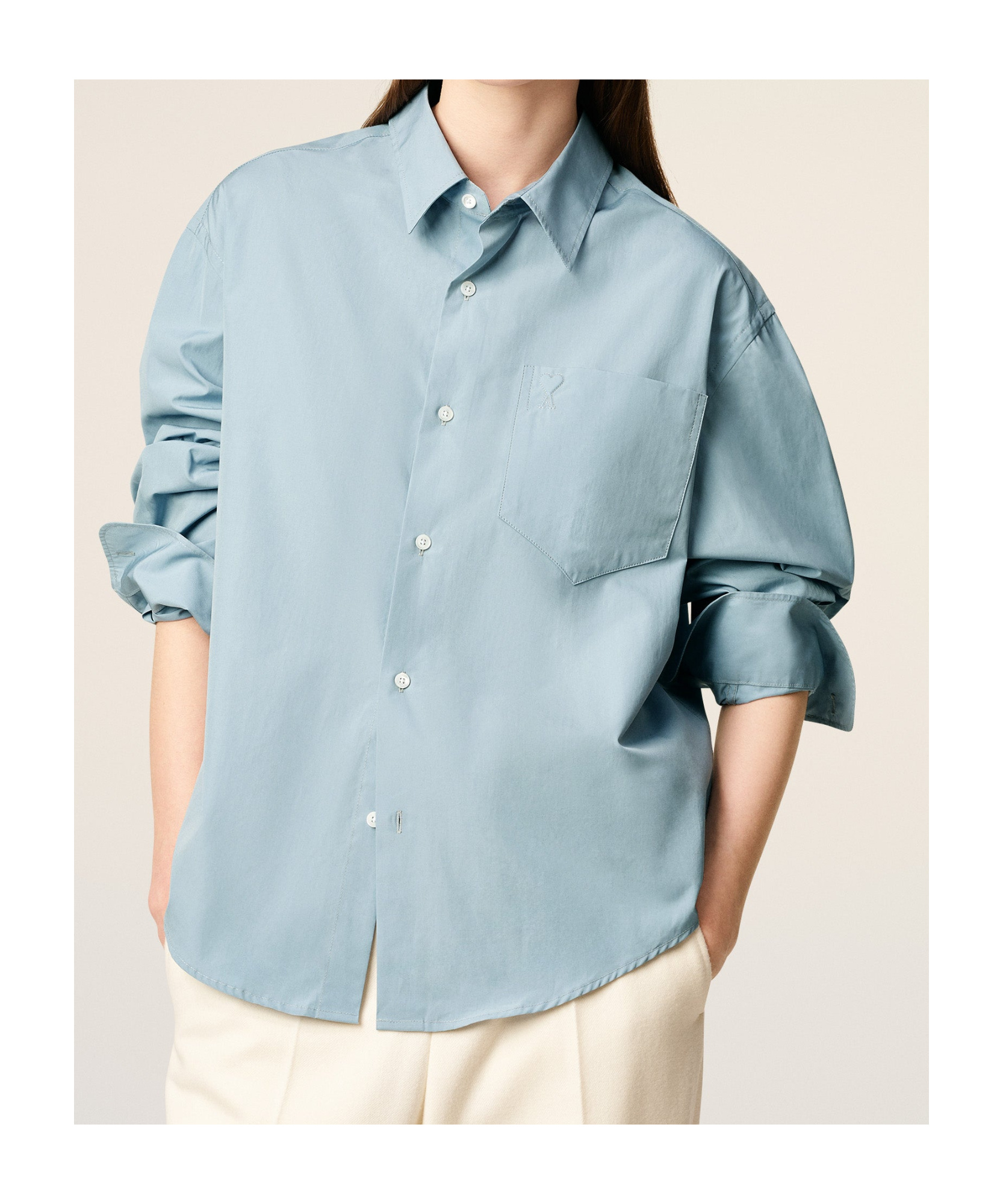 Ami Alexandre Mattiussi Blue Cotton Embossed Ami De Coeur Boxy Shirt Blue In Blue