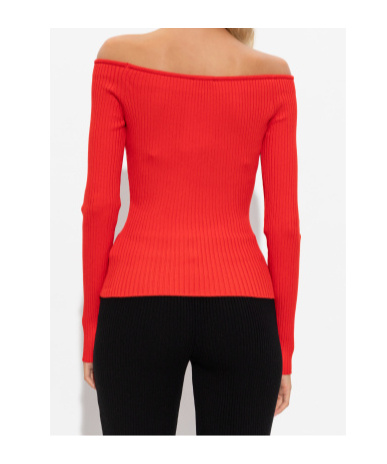 Courrèges Off Shoulder Ribbed Knit Top In Red