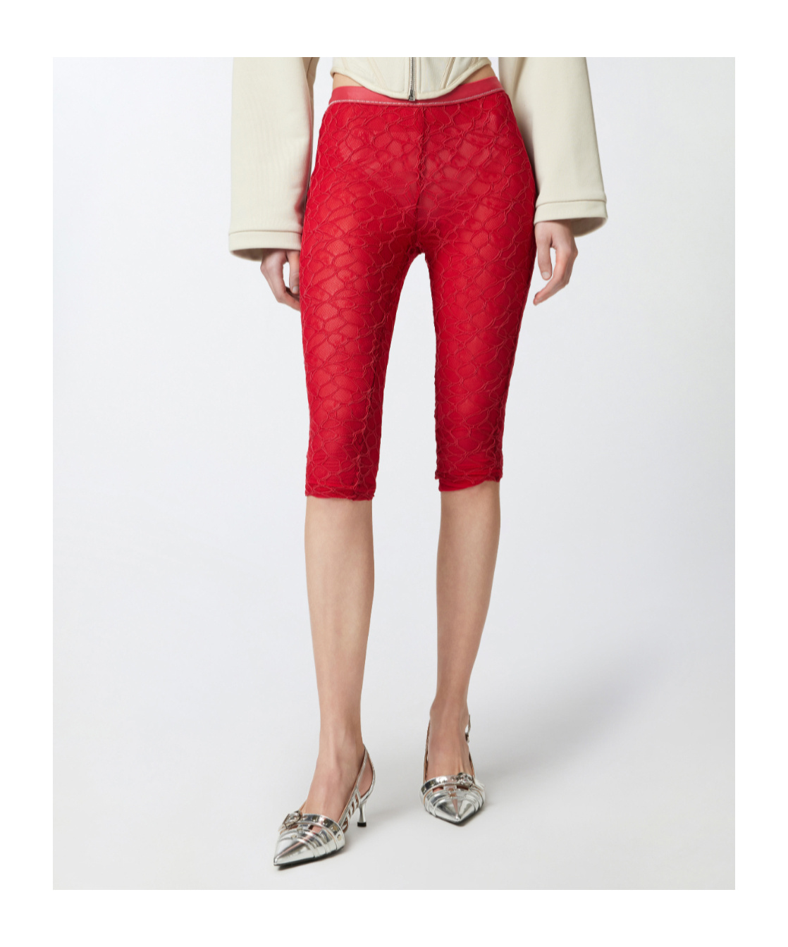 Pinko Knee-high Leggings In Stretch Lace In Red