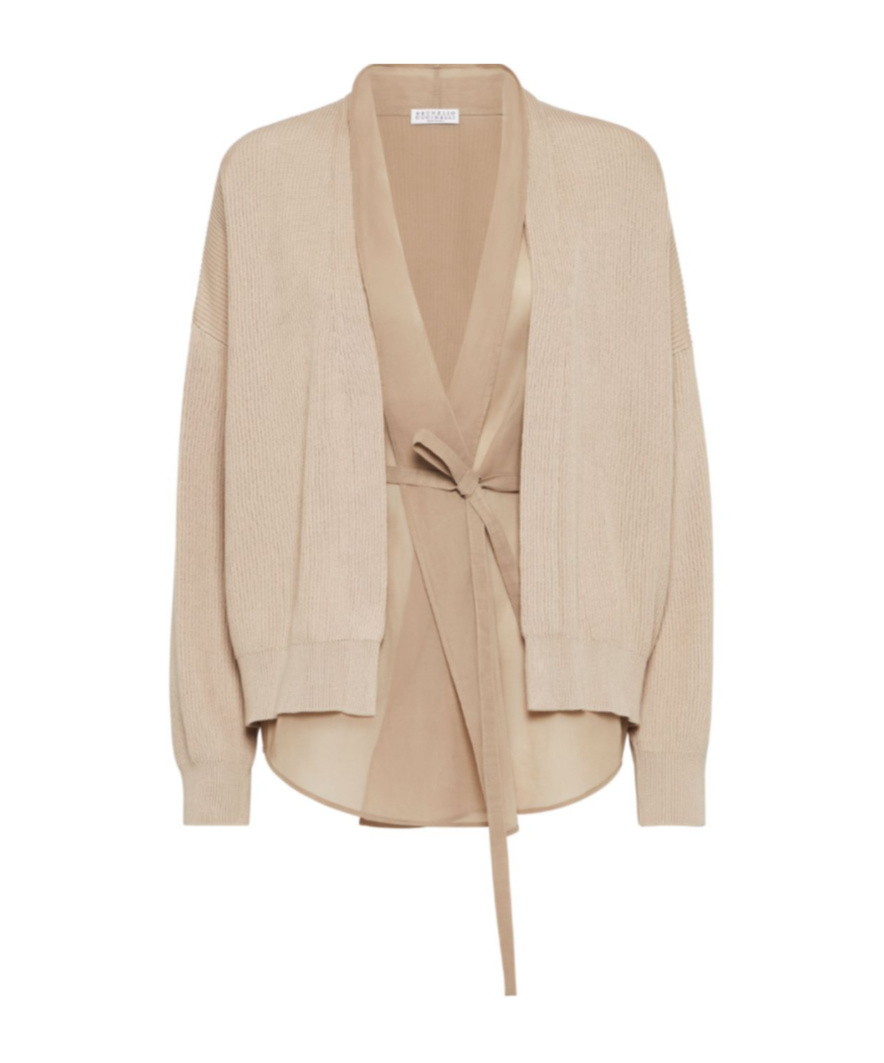 Brunello Cucinelli Cardigan With Multilayer In Nude