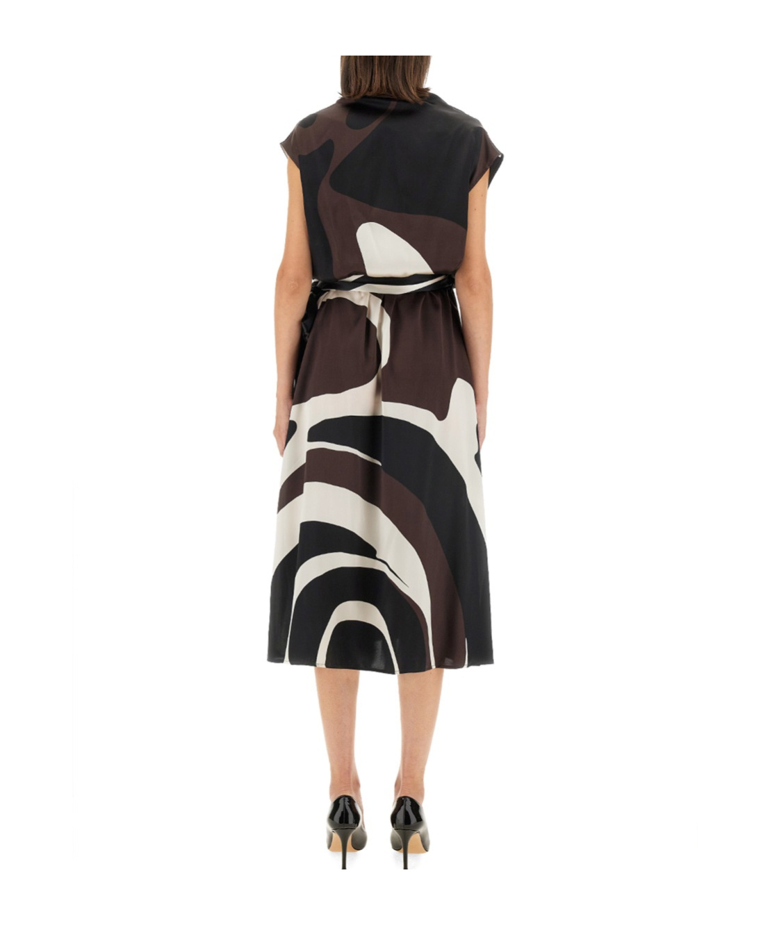 Kiton Cowl-neck Abstract Midi Dress In Brown