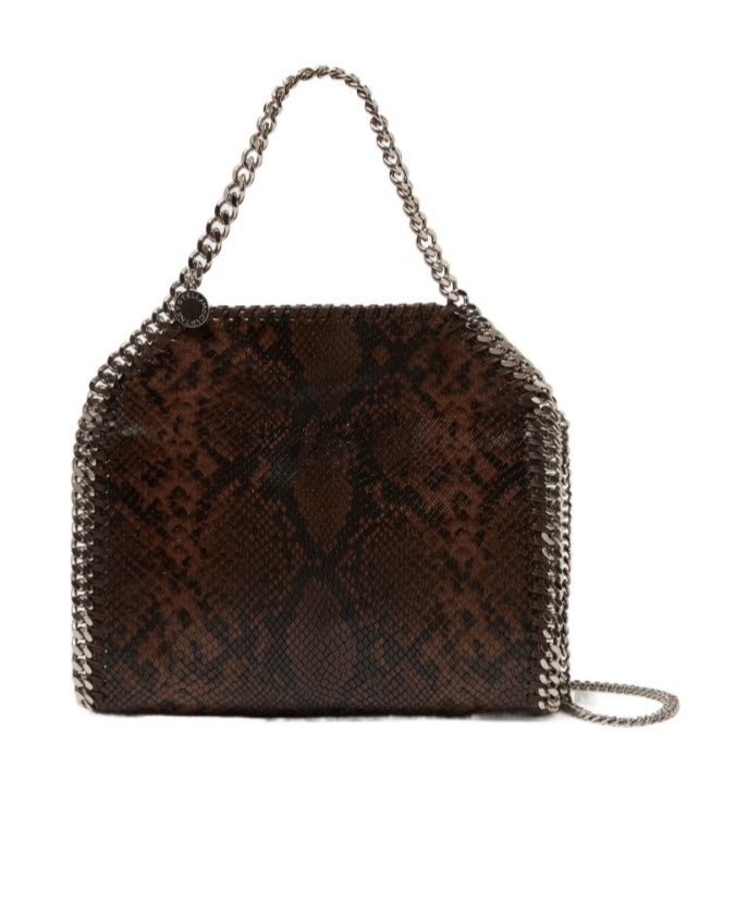 Stella Mccartney Falabella Fold-over Snakeskin-effect Tote Bag In Brown