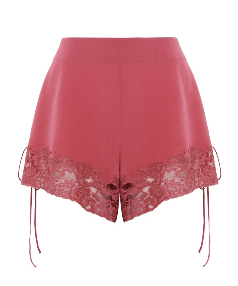 Chloé Lace-trimmed Organic Silk Crepe De Chine Shorts In Purple