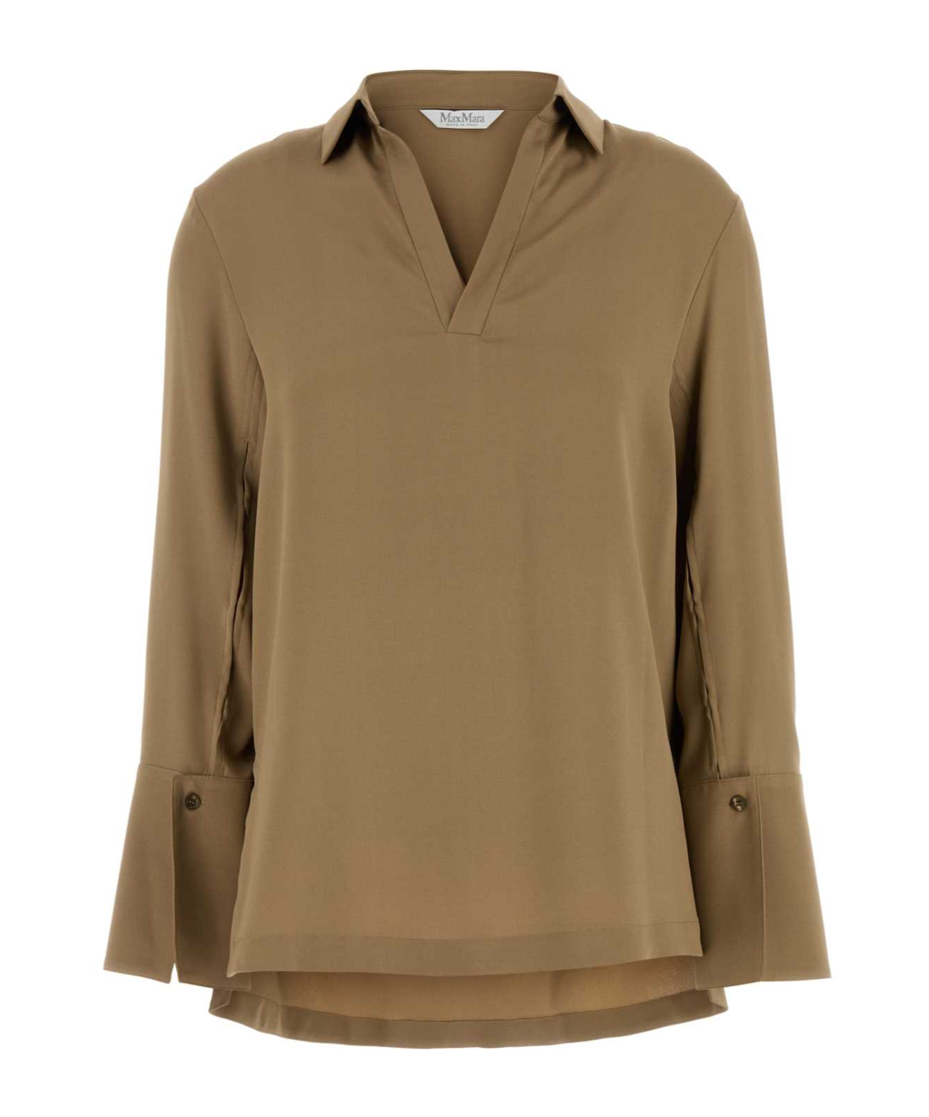 Max Mara Layered Hem V-neckline Pleated Back Blouse In Brown