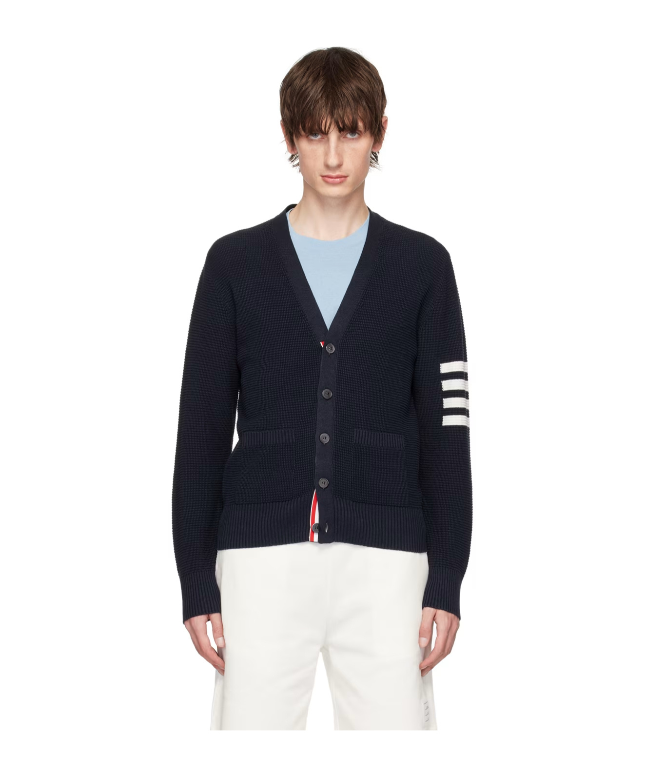 Thom Browne V-neck Striped Cardigan In Black