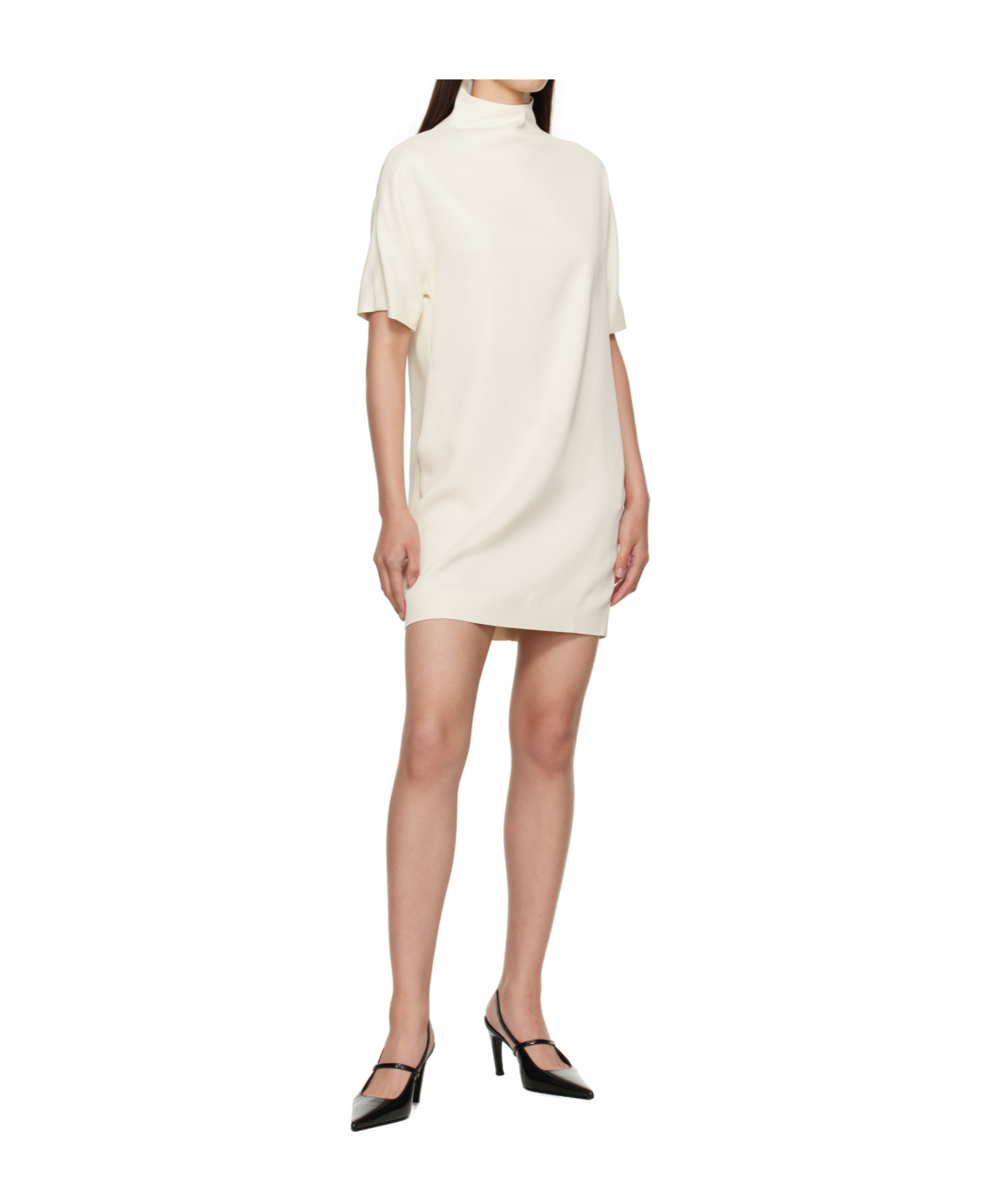 Loulou De Saison Elton Mock-neck Short-sleeve Dress In White