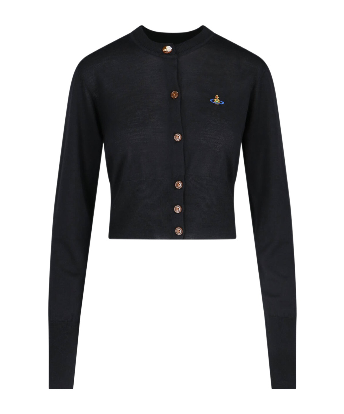 Vivienne Westwood Bea Black Cropped Cardigan With Round Neck And Front Orb Embroidery In Cotton Woman In Black