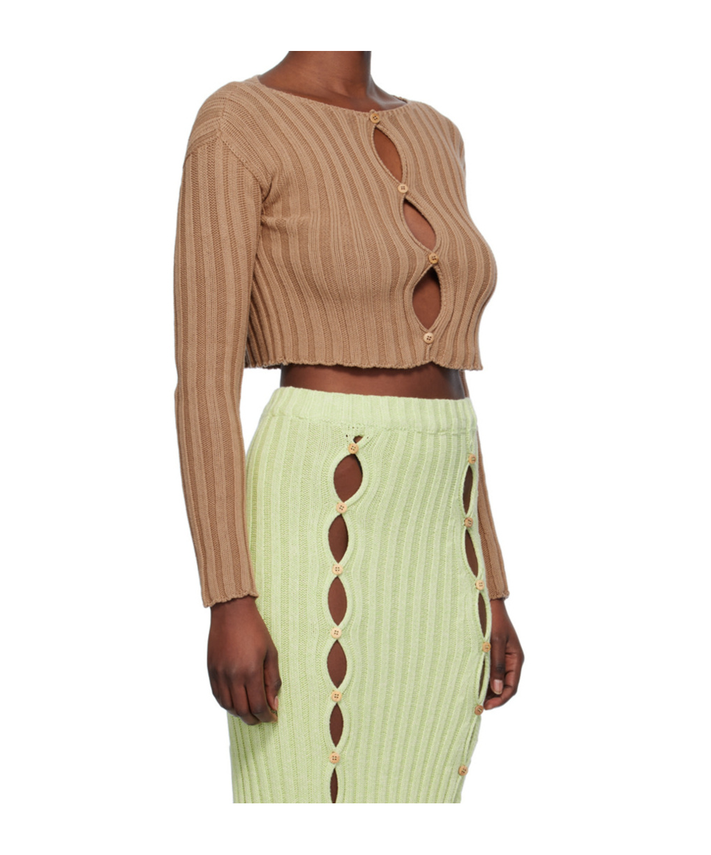 Baserange Macau Organic-cotton Cropped Cardigan In Brown