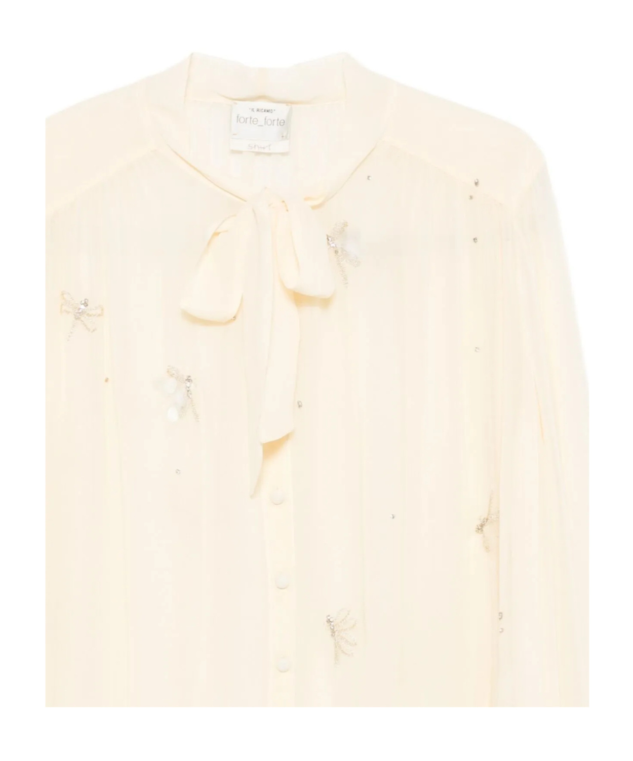 Forte Forte Lightweight Semi-sheer Beige Blouse With Bow Detail In White