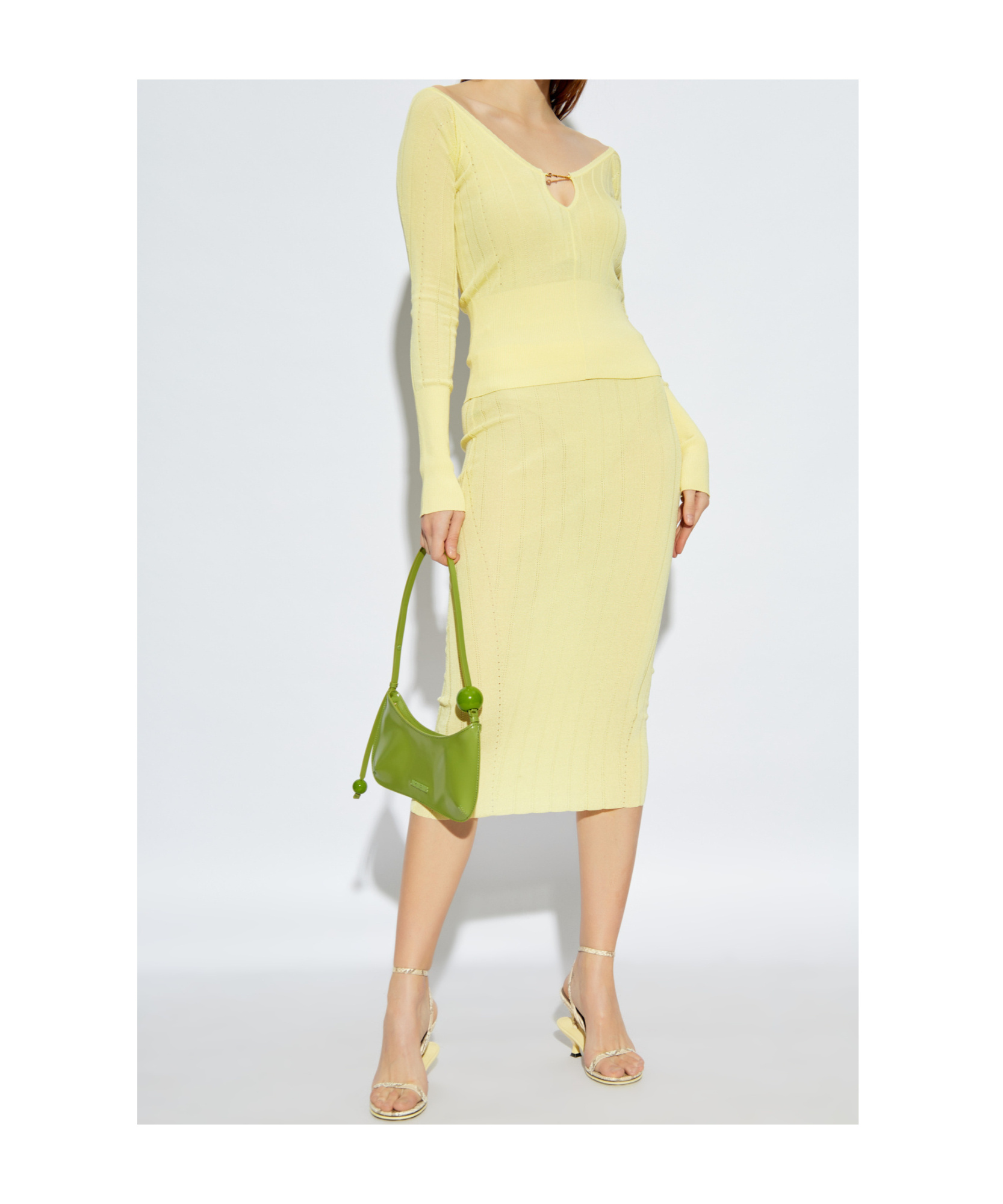 Jacquemus Slim Fit V-neckline Long Sleeves Ribbed Hem In Yellow