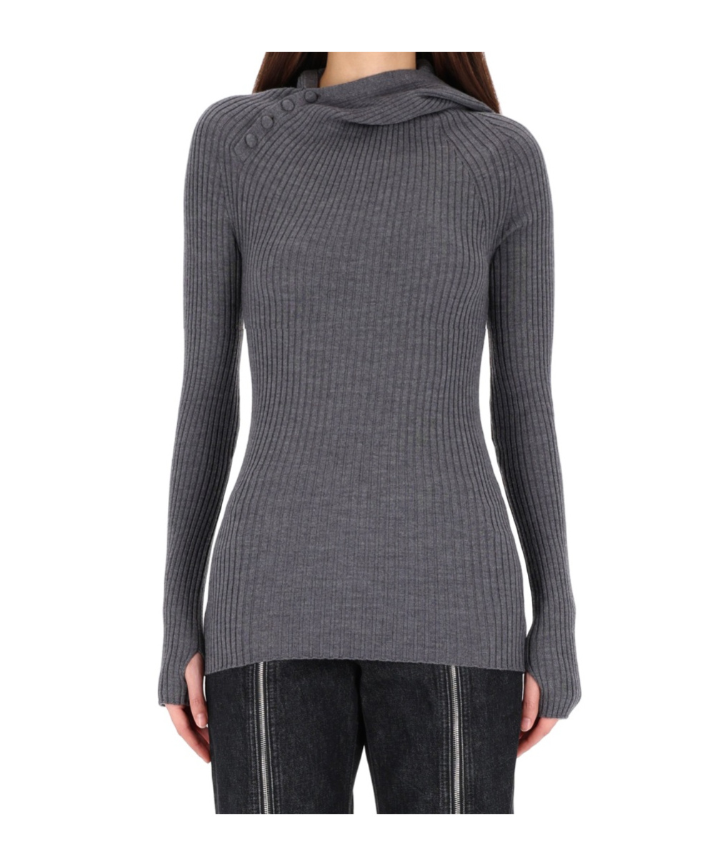 Jean Paul Gaultier Fitted Ribbed Merino Wool Sweater In Gray