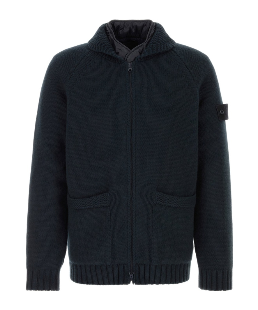 Stone Island Long-sleeved Zip-up Cardigan In Blue