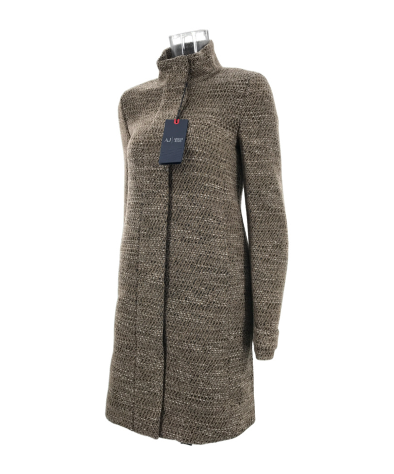 Armani Jeans Long-sleeved High-neck Coat In Green