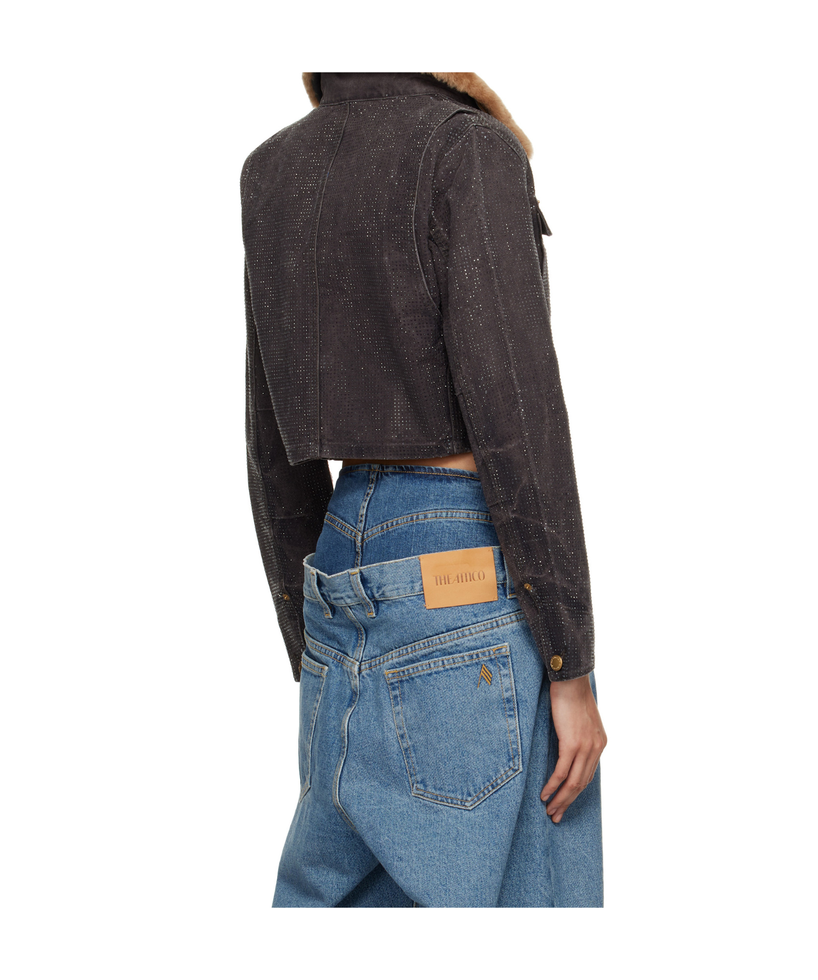 Alexander Wang Hotfix Crystal Shrunken Trucker Jacket In Multicolor