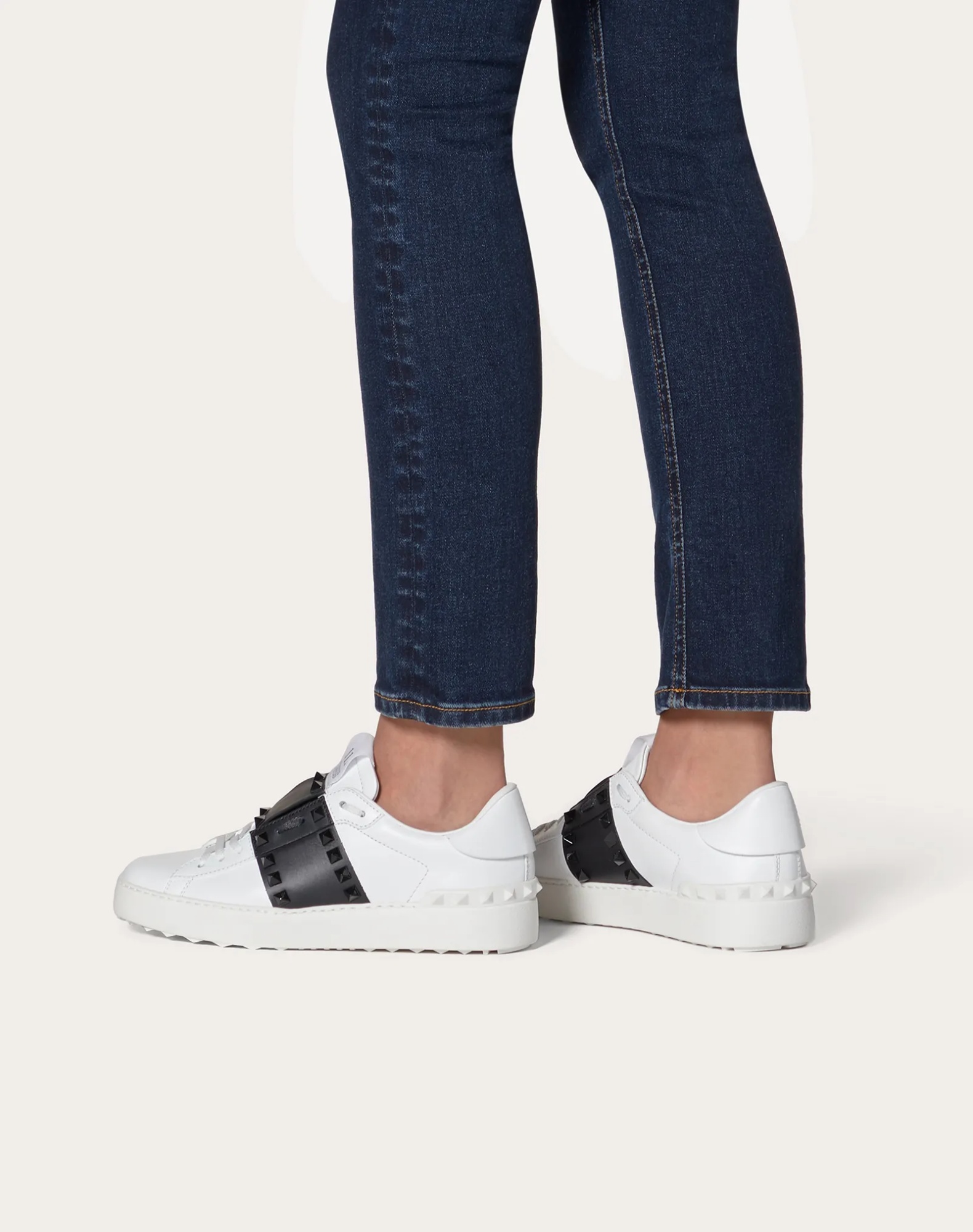 Valentino Rockstud Open Leather Sneakers In White