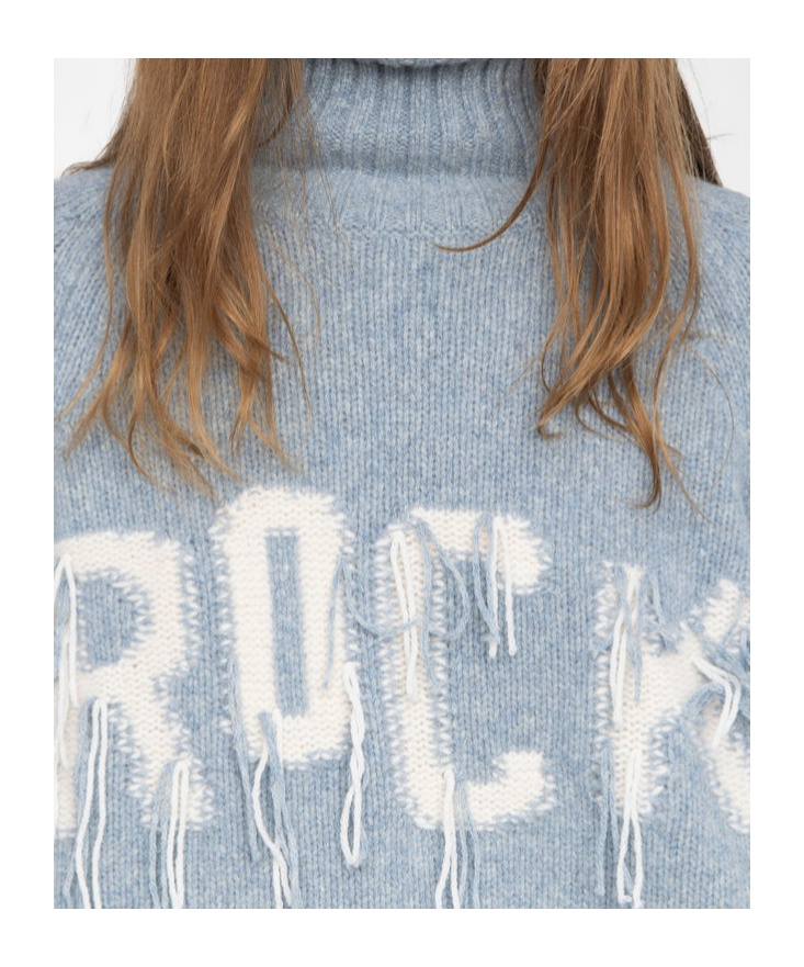 Zadig & Voltaire Mora Roll-neck Frayed-detail Sweater In Blue