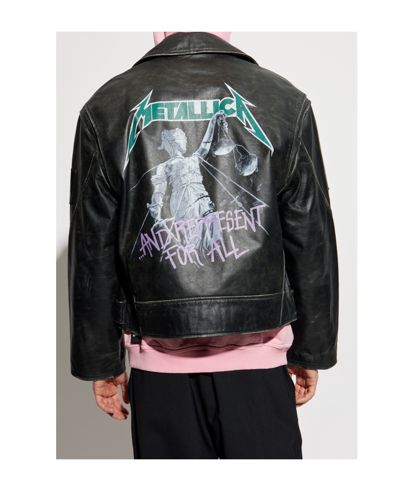 Represent Long-sleeved Leather Jacket In Black