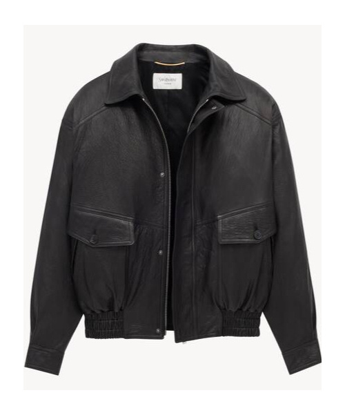 Saint Laurent Long-sleeved Leather Jacket In Black