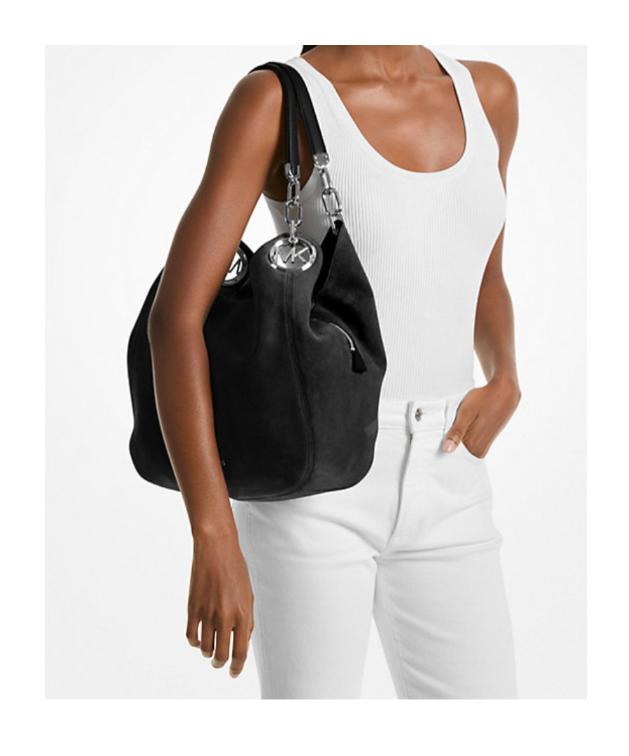 Michael Kors Lillie Large Suede Shoulder Bag In Black