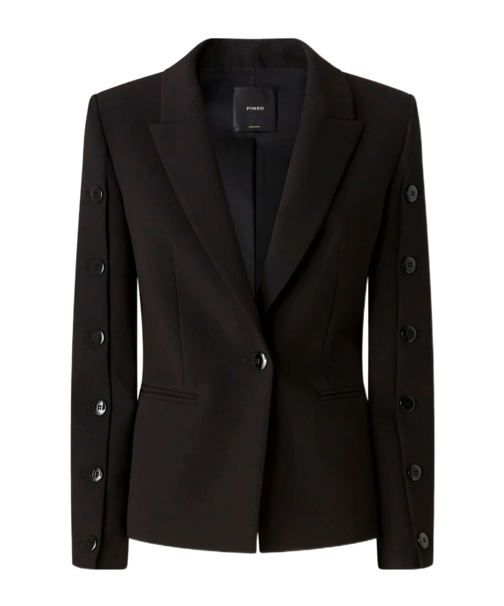 Pinko Single-breasted Blazer With Buttoned Sleeves In Black