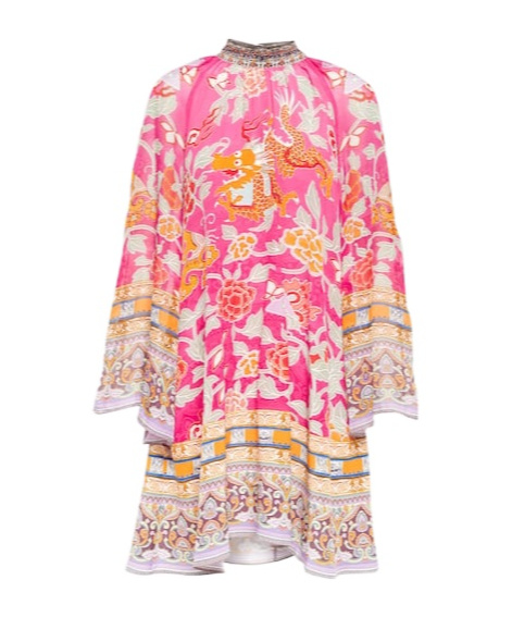 Camilla Printed Silk Minidress In Pink