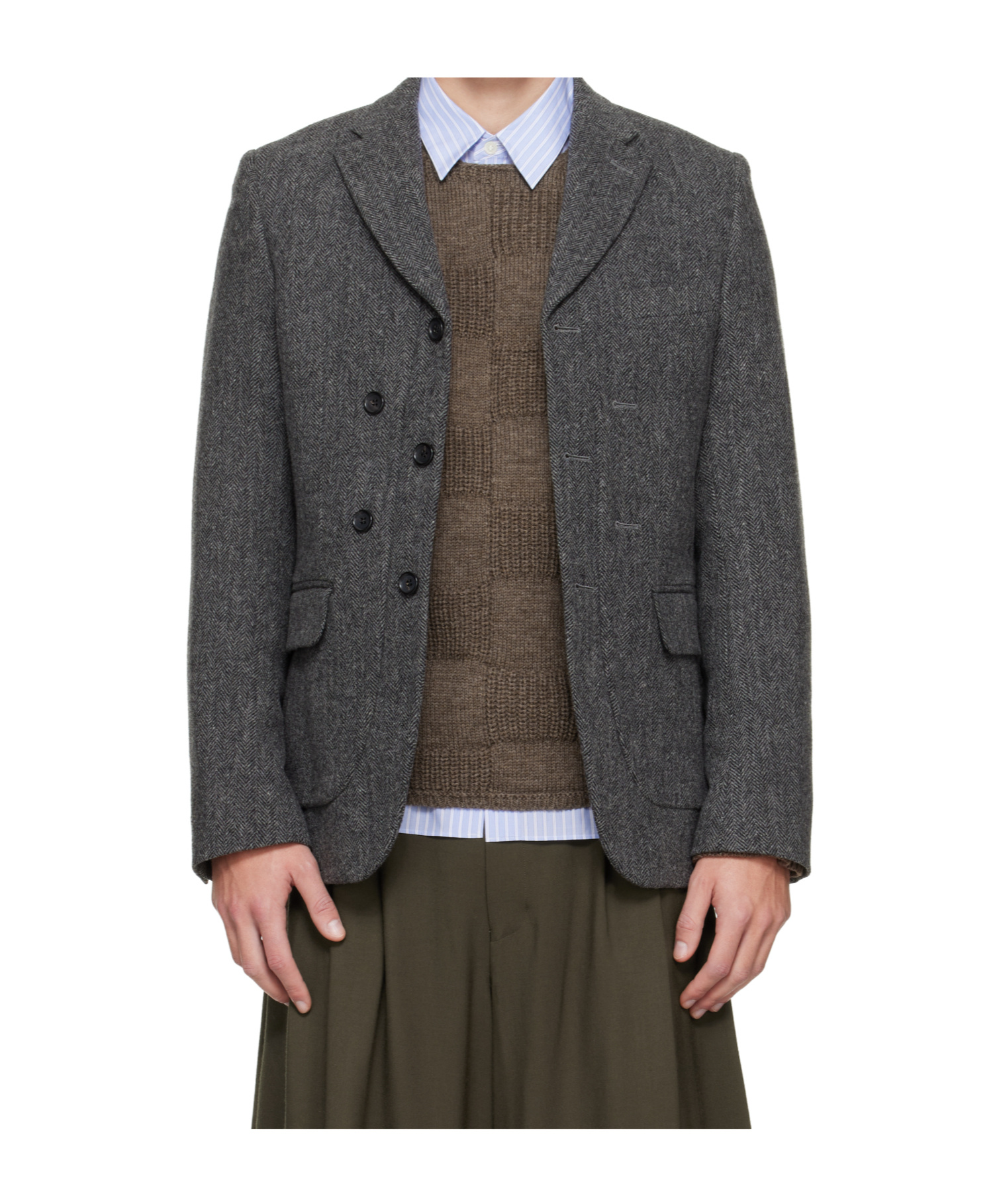 Comme Des Garçons Tweed Herringbone Blazer In Gray