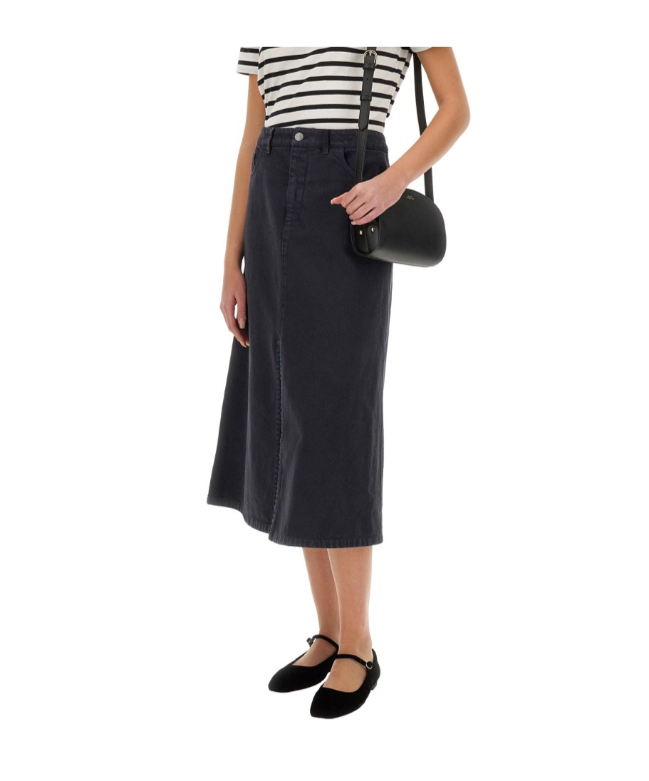 Apc Split-front Denim Midi Skirt In Black