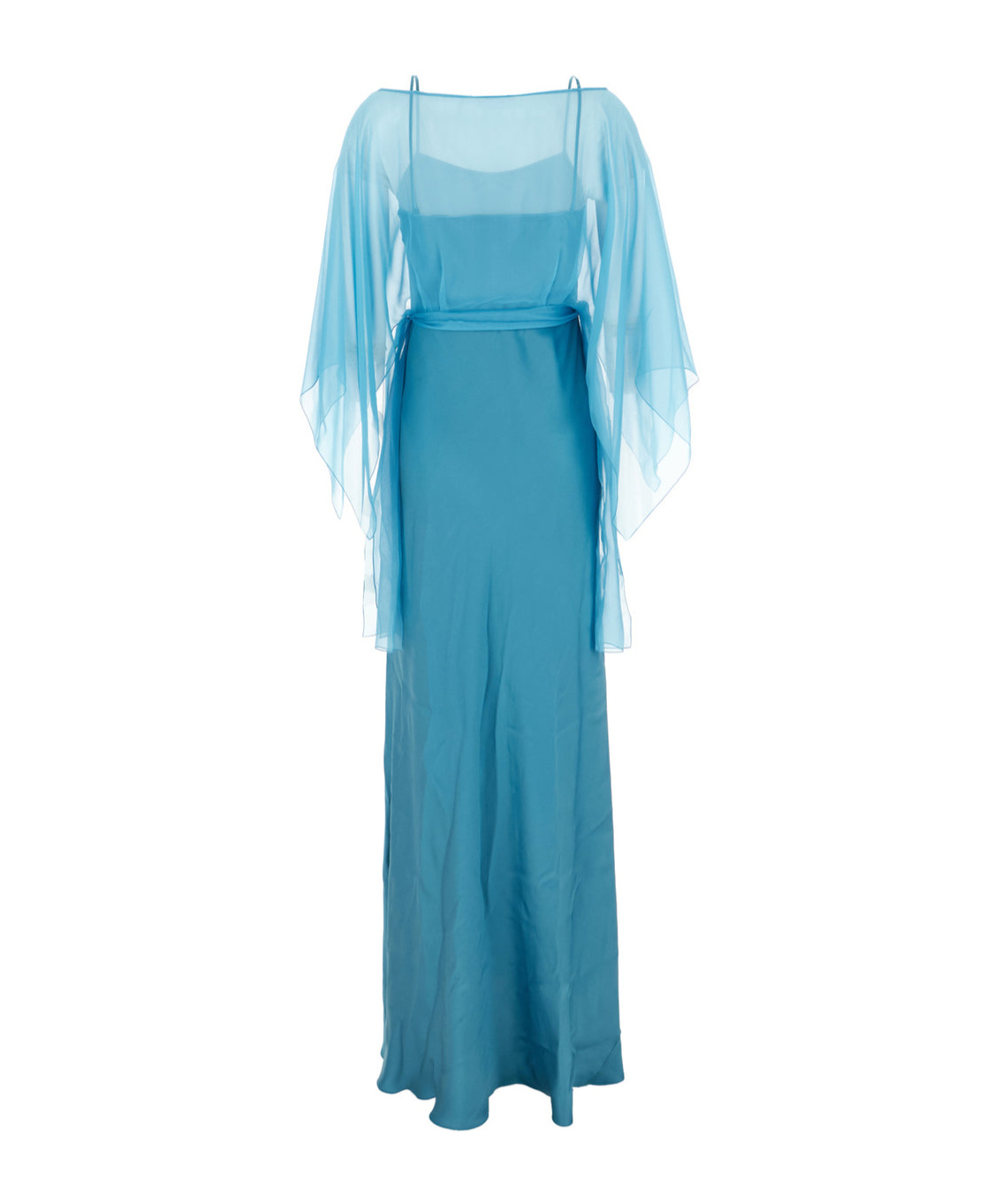 Alberta Ferretti Blue Long Dress With Layered Design And Upper Cape In Silk Blend Woman