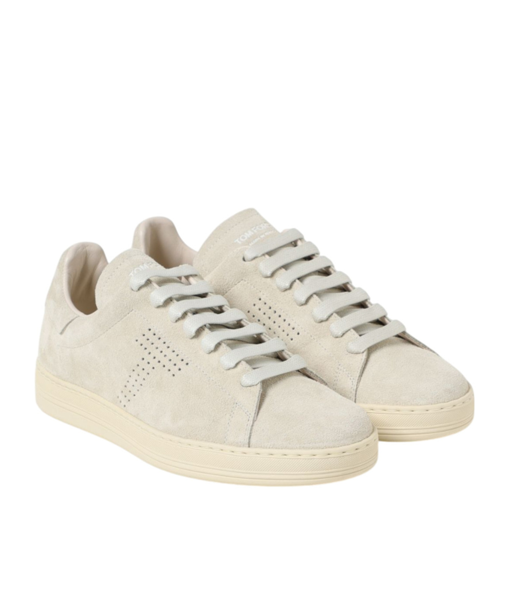 Tom Ford Leather Warwick Sneakers Rubber Sole Perforated Detailing In Nude