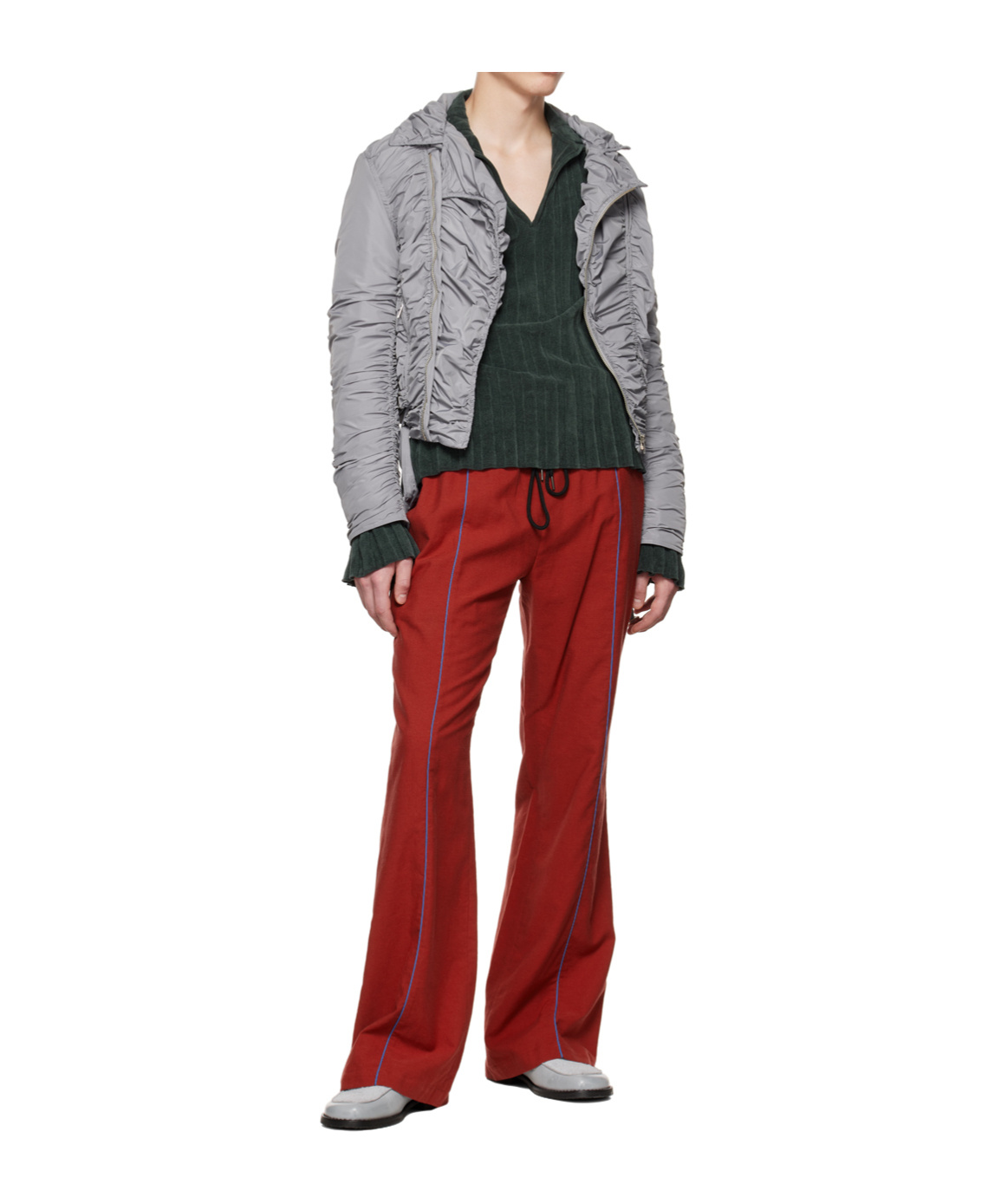 Open Yy Pleated Bomber Jacket In Gray