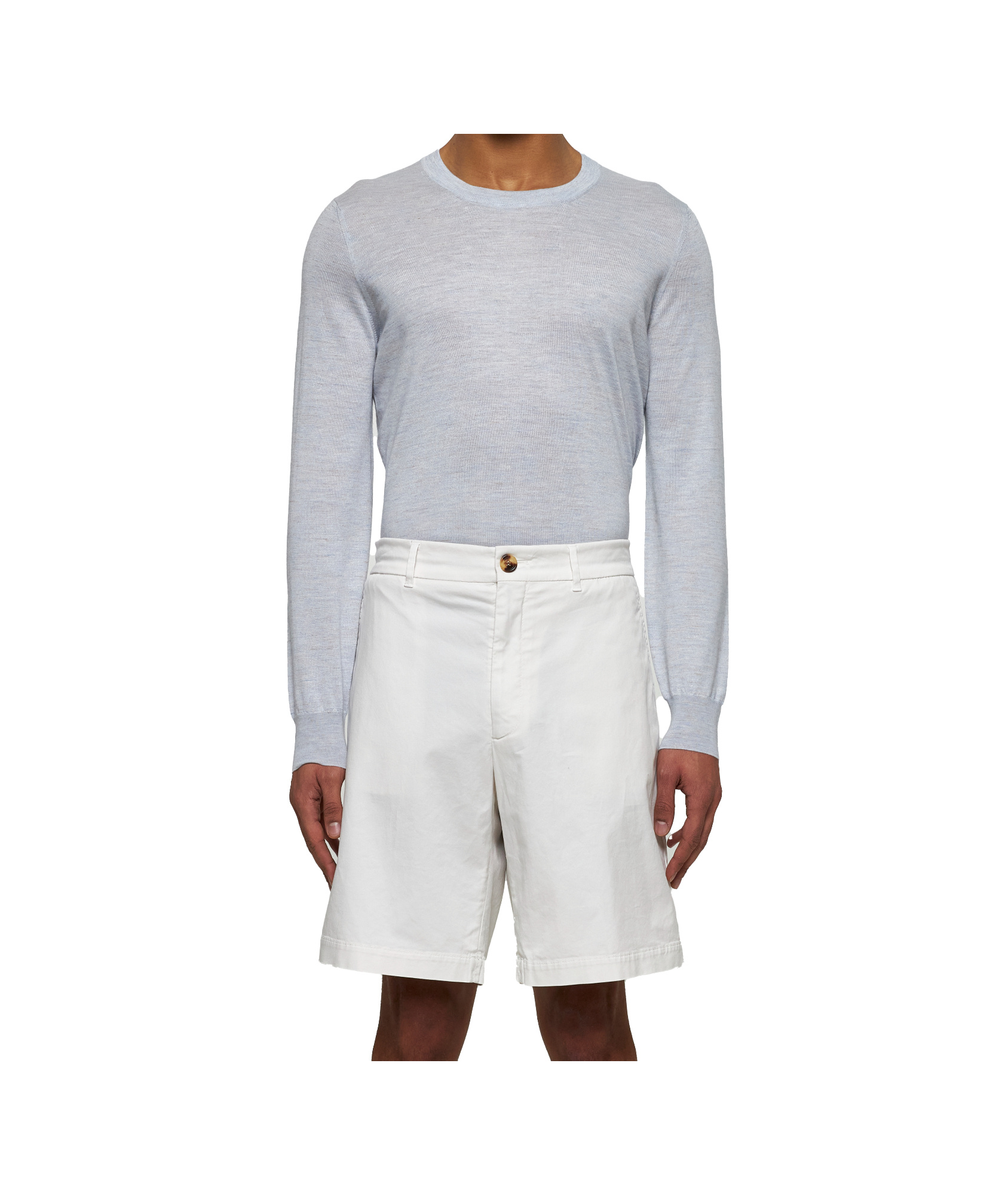Brunello Cucinelli Men Garment-dyed Bermuda Shorts In Twisted Cotton Gabardine In White