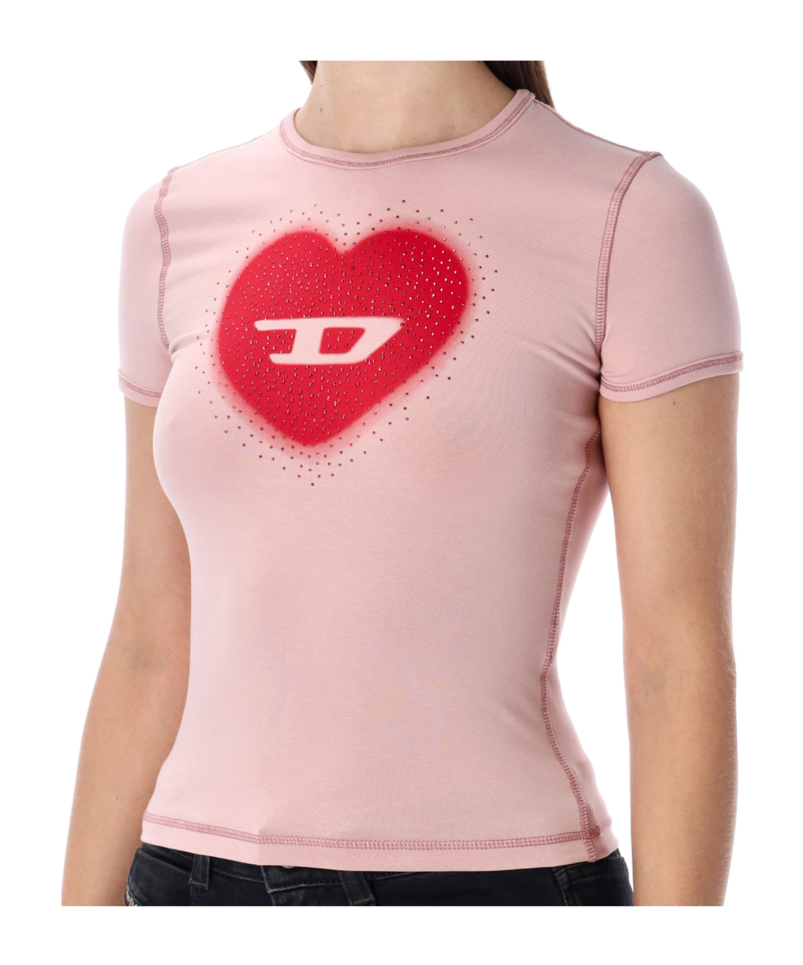 Diesel Heart Printed Crewneck T-shirt In Pink