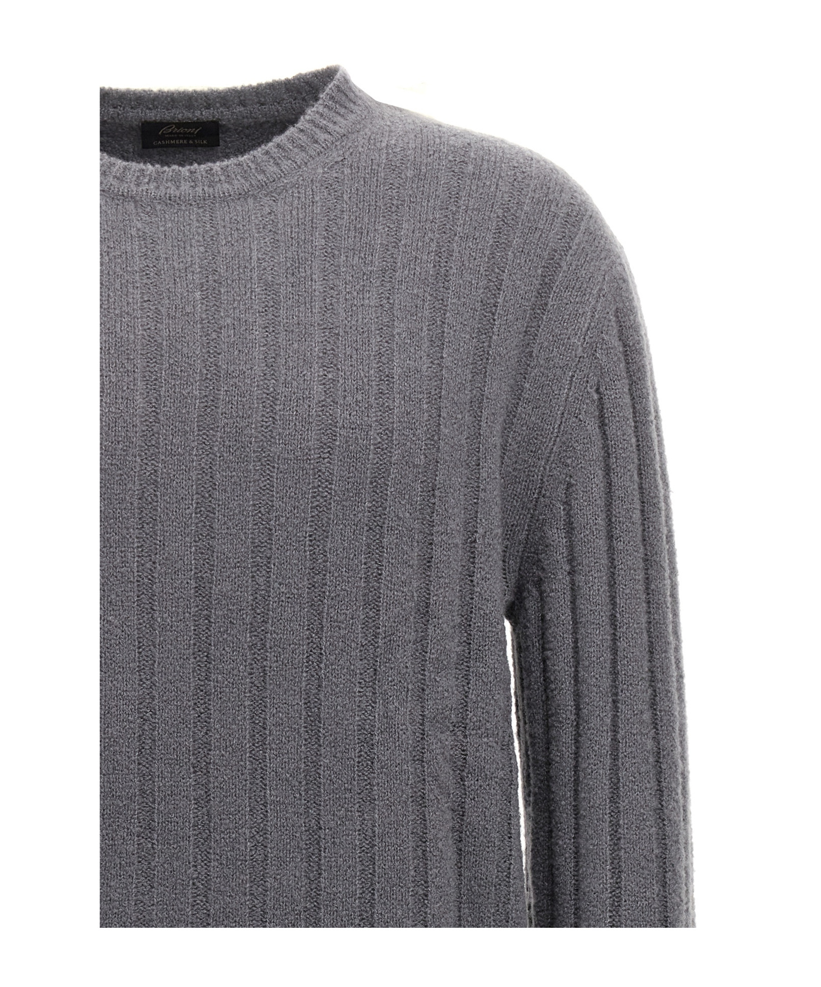 Brioni Crewneck Ribbed Sweater Long Sleeves In Gray