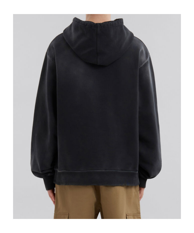 Marni Bleached-effect Cotton Hoodie In Black