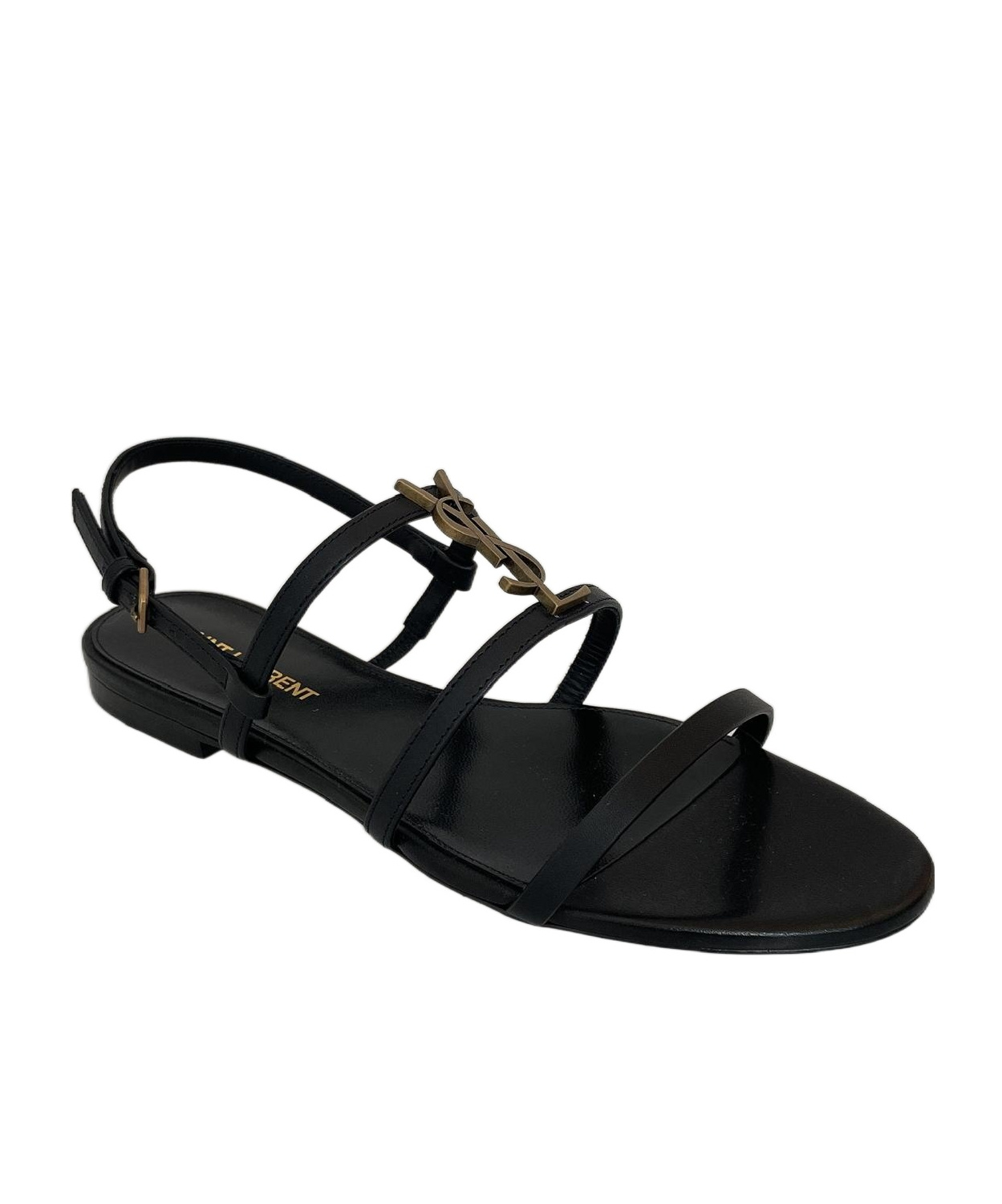 Saint Laurent New Cassandra Flat Sandals In Black