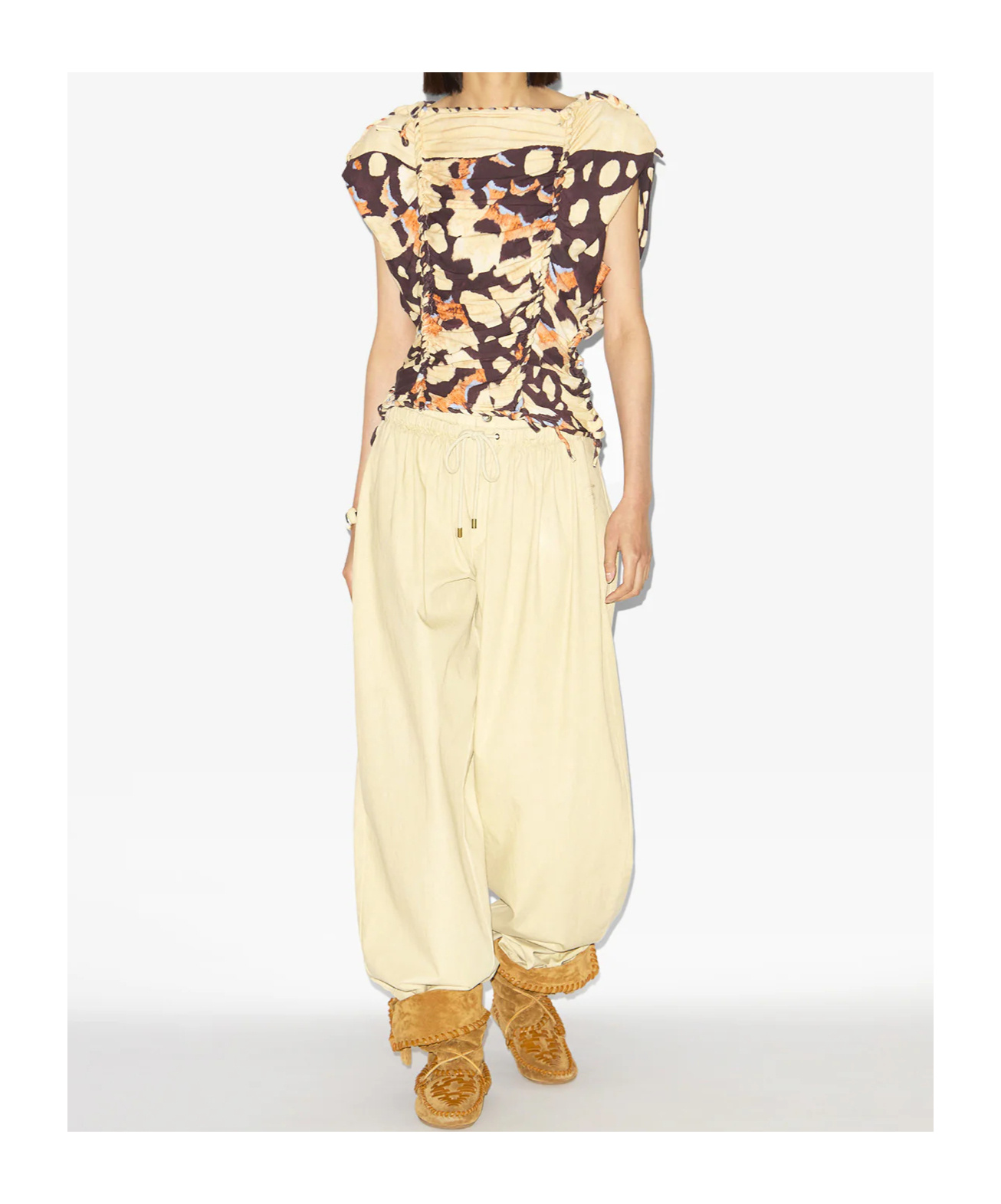 Isabel Marant Zohra Printed Woven Jersey Top In Light Brown