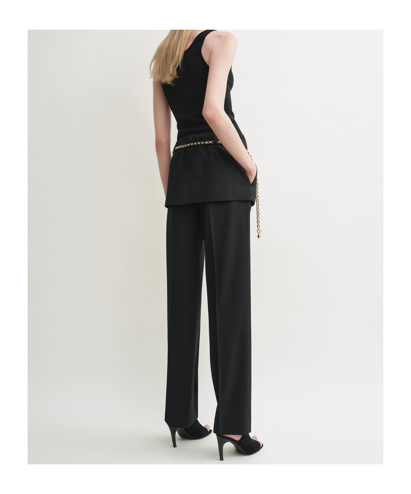 Totême Womens Black Skirt-embellishment Straight-leg Wool Trousers In Black