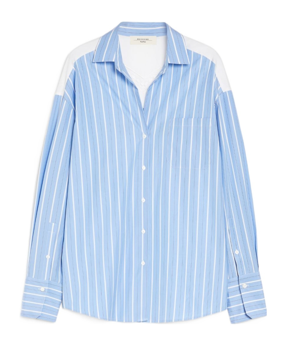 Weekend Max Mara Piadena Striped Poplin Shirt In Blue