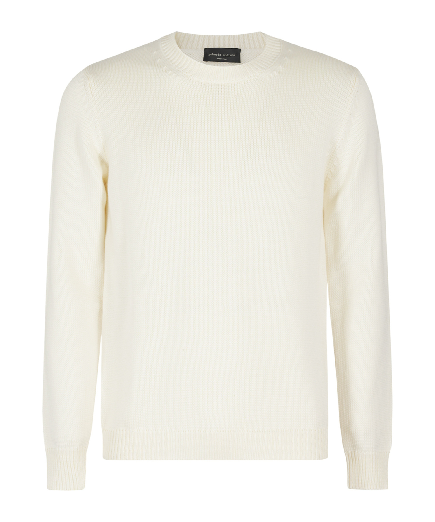 Roberto Collina Crew Neck Cotton Blend Brushed Sweater In White