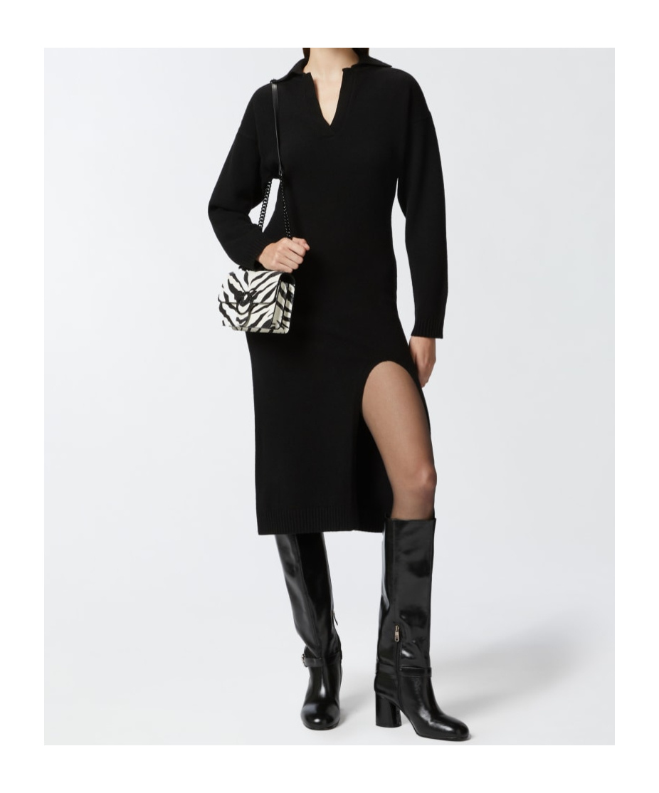 Pinko V-neck Knitted Dress In Black