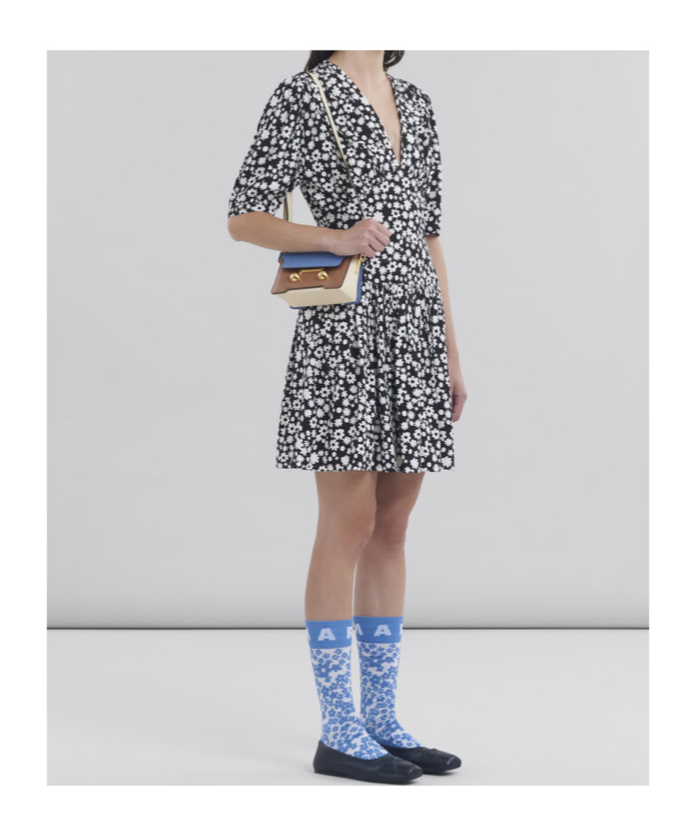 Marni Printed Gathered Mini Dress In Black