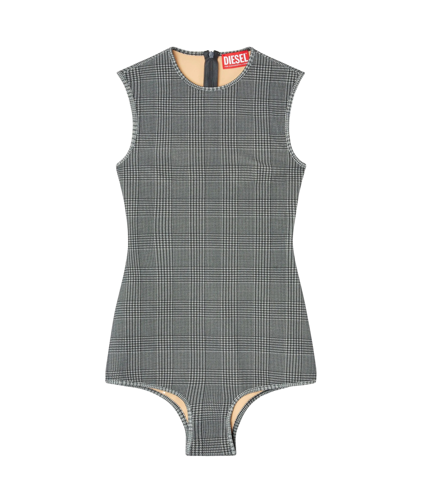 Diesel Bodysuit In Checked Bonded Jersey In Gray
