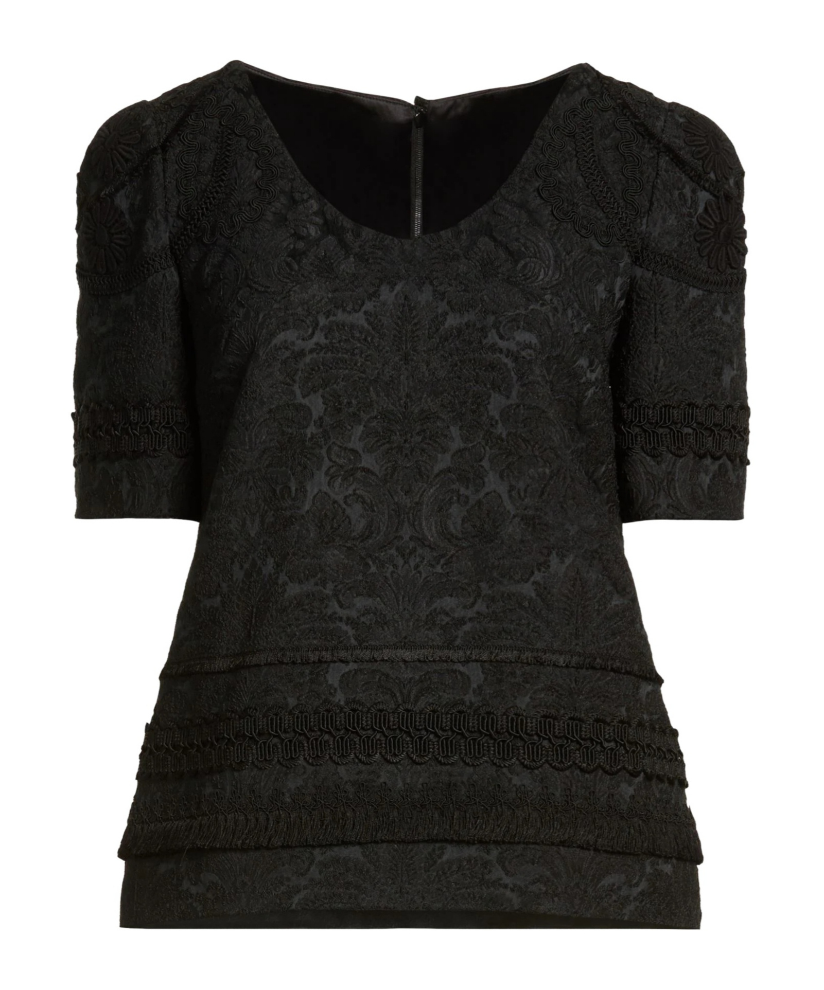 Dolce & Gabbana Solid-color Jacquard Short-sleeve Top In Black